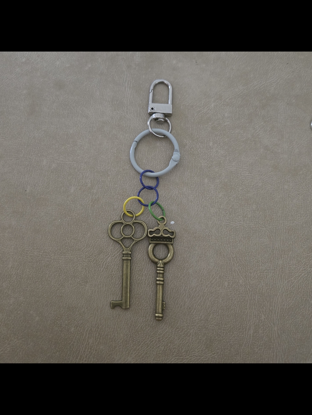 Vintage-Style Brass Skeleton Key Bag Charm with Colorful Rings